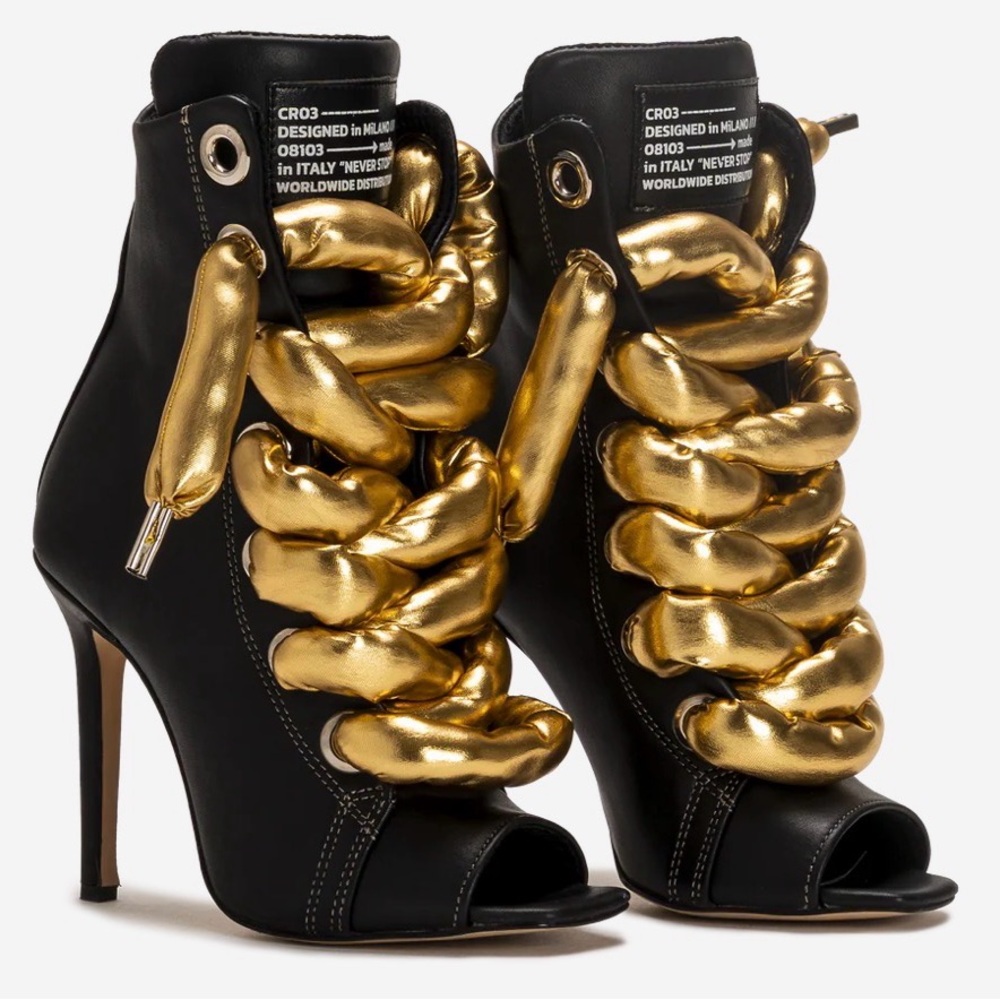 Brand new Gold and Black Heeled Boots with peep toe